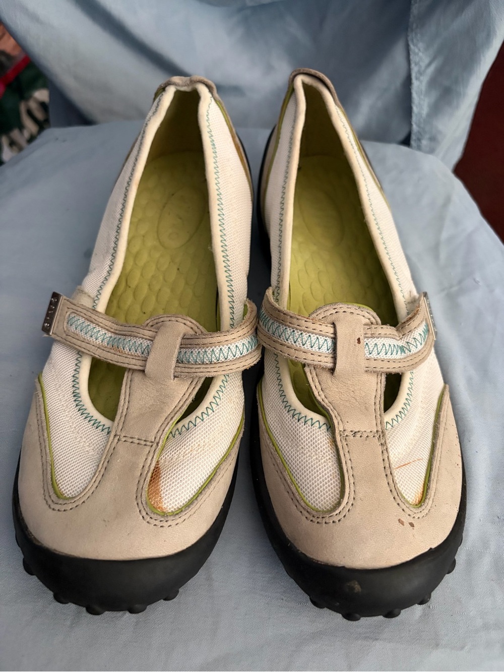 Privo Cream and Lime Mary Jane Slip-On Clogs size 7.5